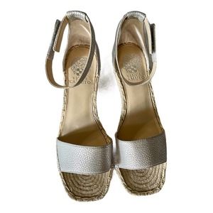 NWT.Vince Camuto ankle strap silver jute wedge .8W